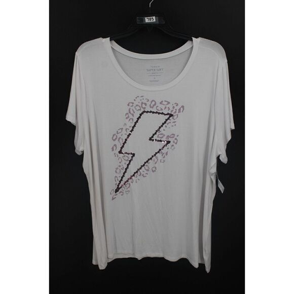 Torrid 4x 26 White Sequin Bolt Perfect Tee T-shirt Nwt - Picture 1 of 5